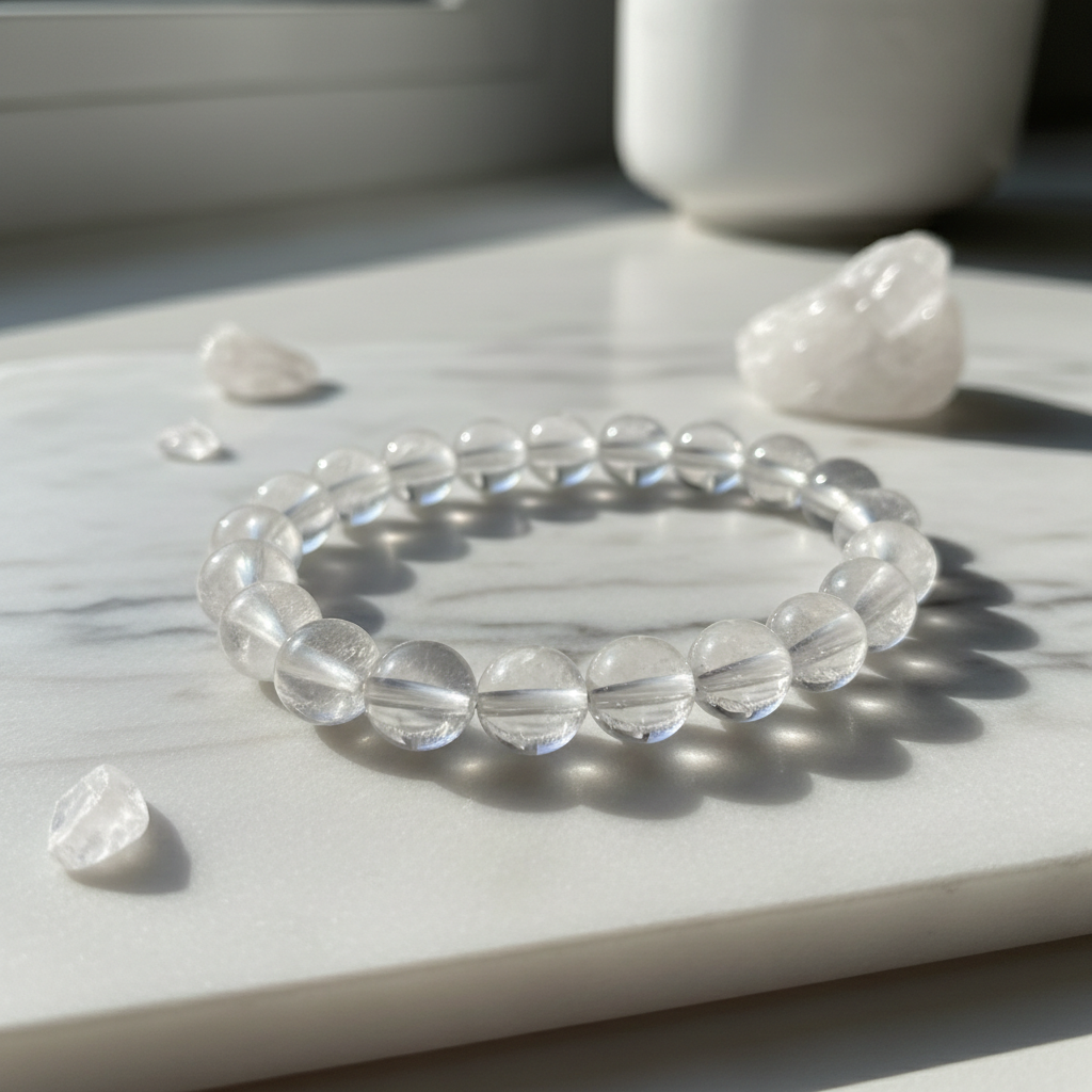 Bracelet Quartz Blanc naturel perles 8mm
