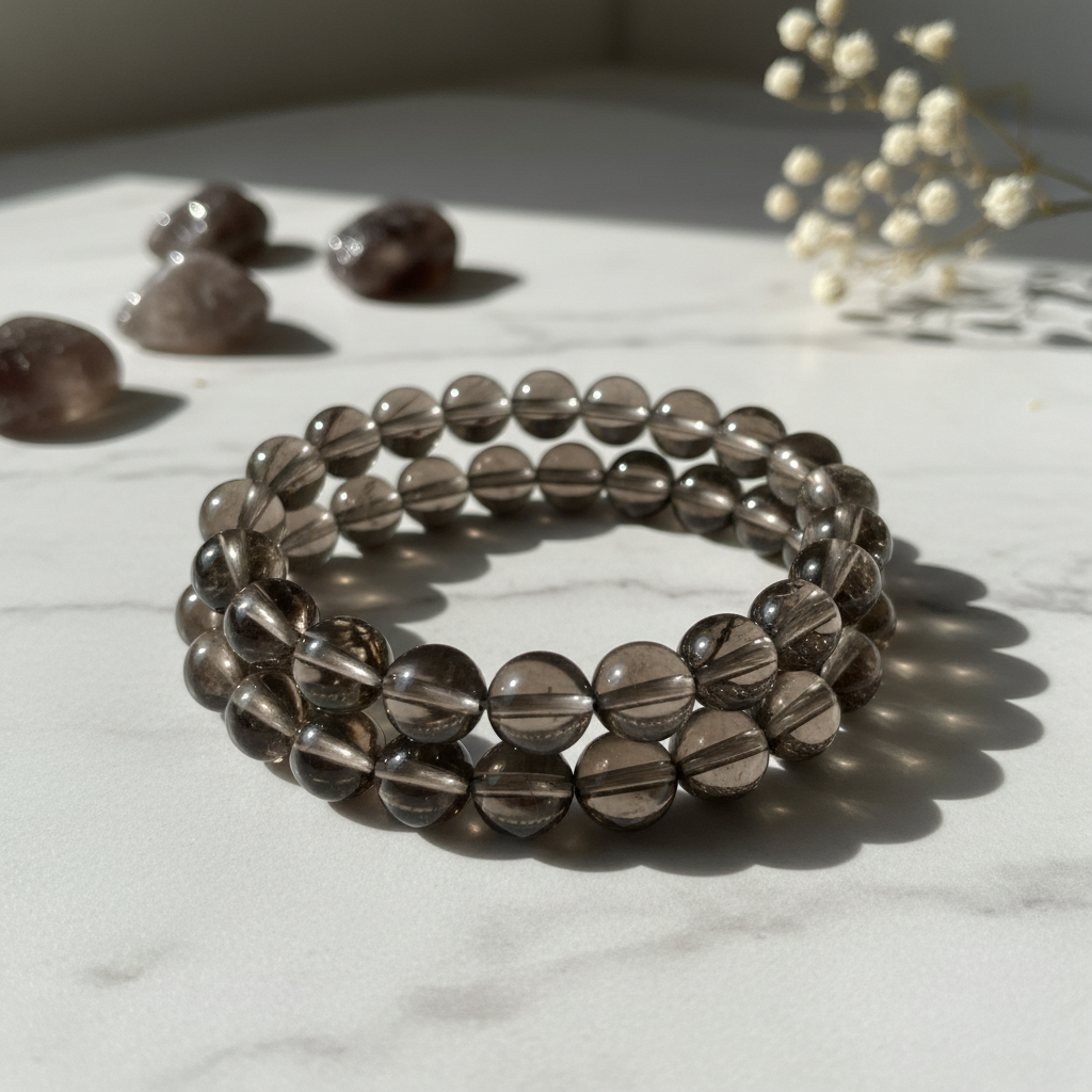 Bracelet Quartz Fumé naturel perles 8mm