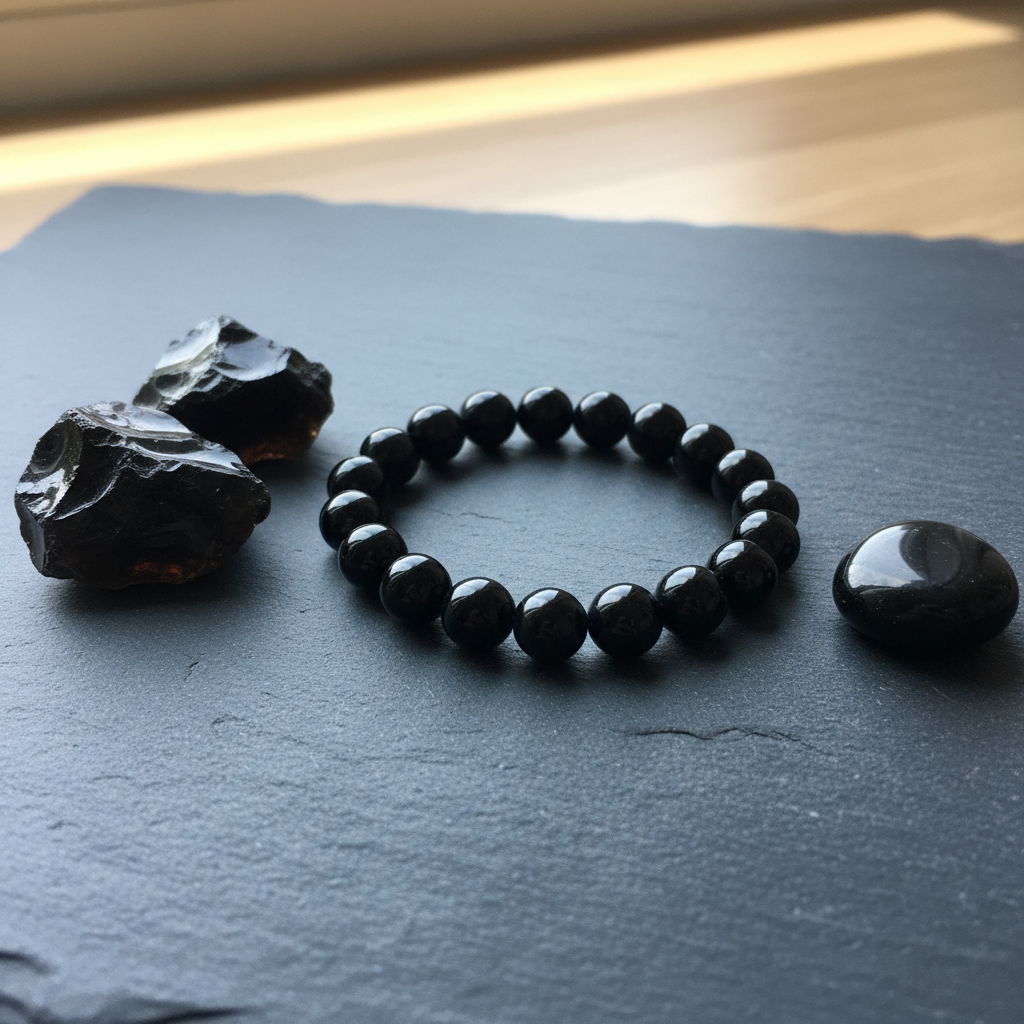 Bracelet énergétique obsidienne noire naturelle